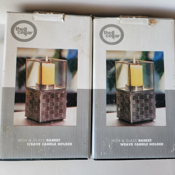 2 NIB Iron & Glass Basket Weave Candle Holders ~ Made in Mexico ~ Pretty! - Picture 2 of 16